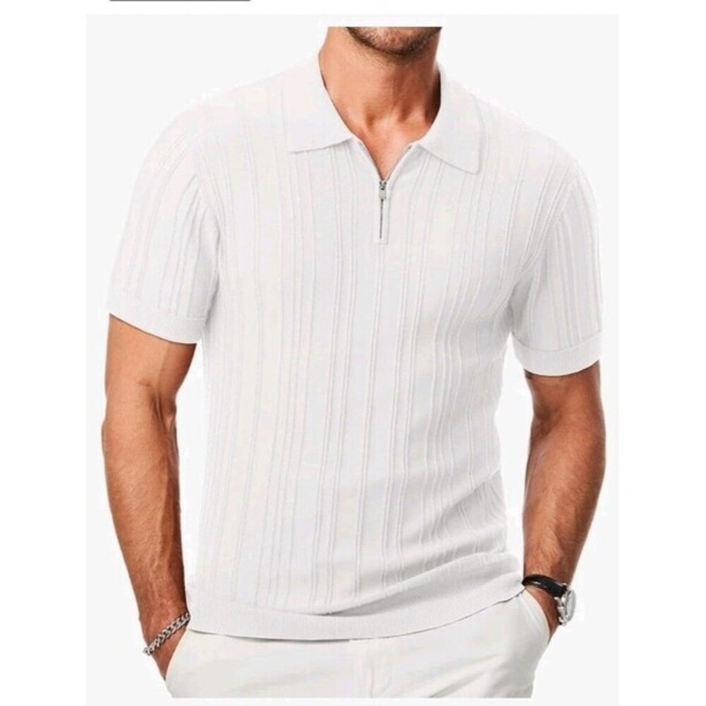 NWT JMIERR Mens 2XL Cream White‎ Zip Polo Shirt Knit Short Sleeve Classic Golf